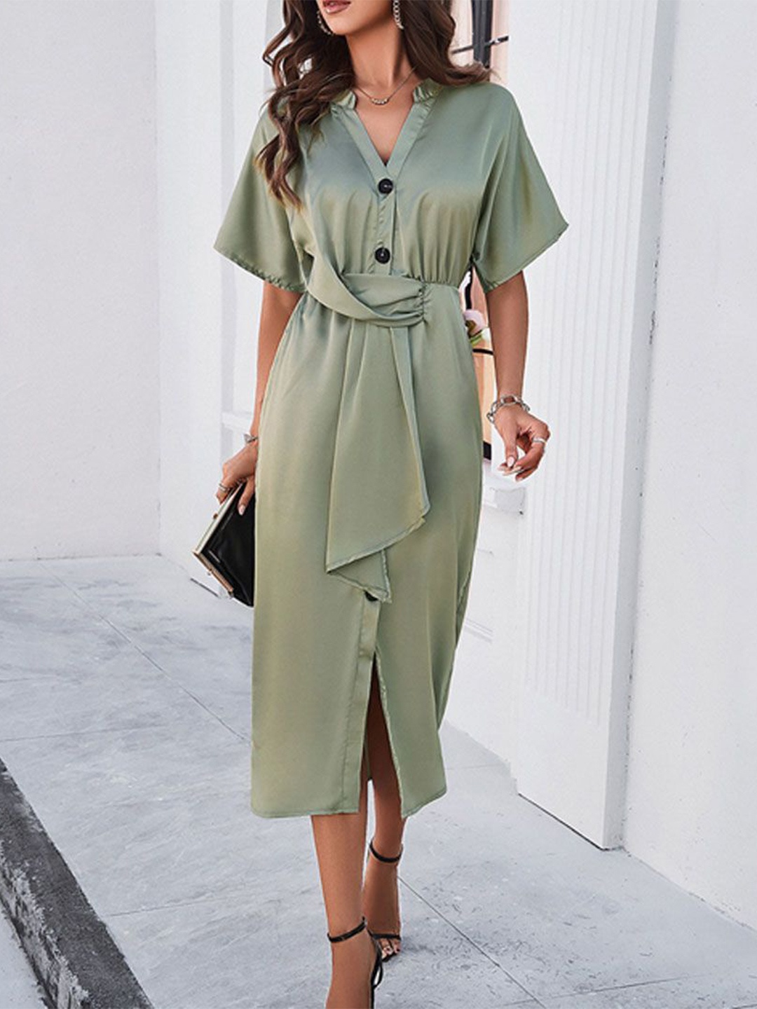 

StyleCast Women Mandarin Collar Shirt Midi Dress, Green