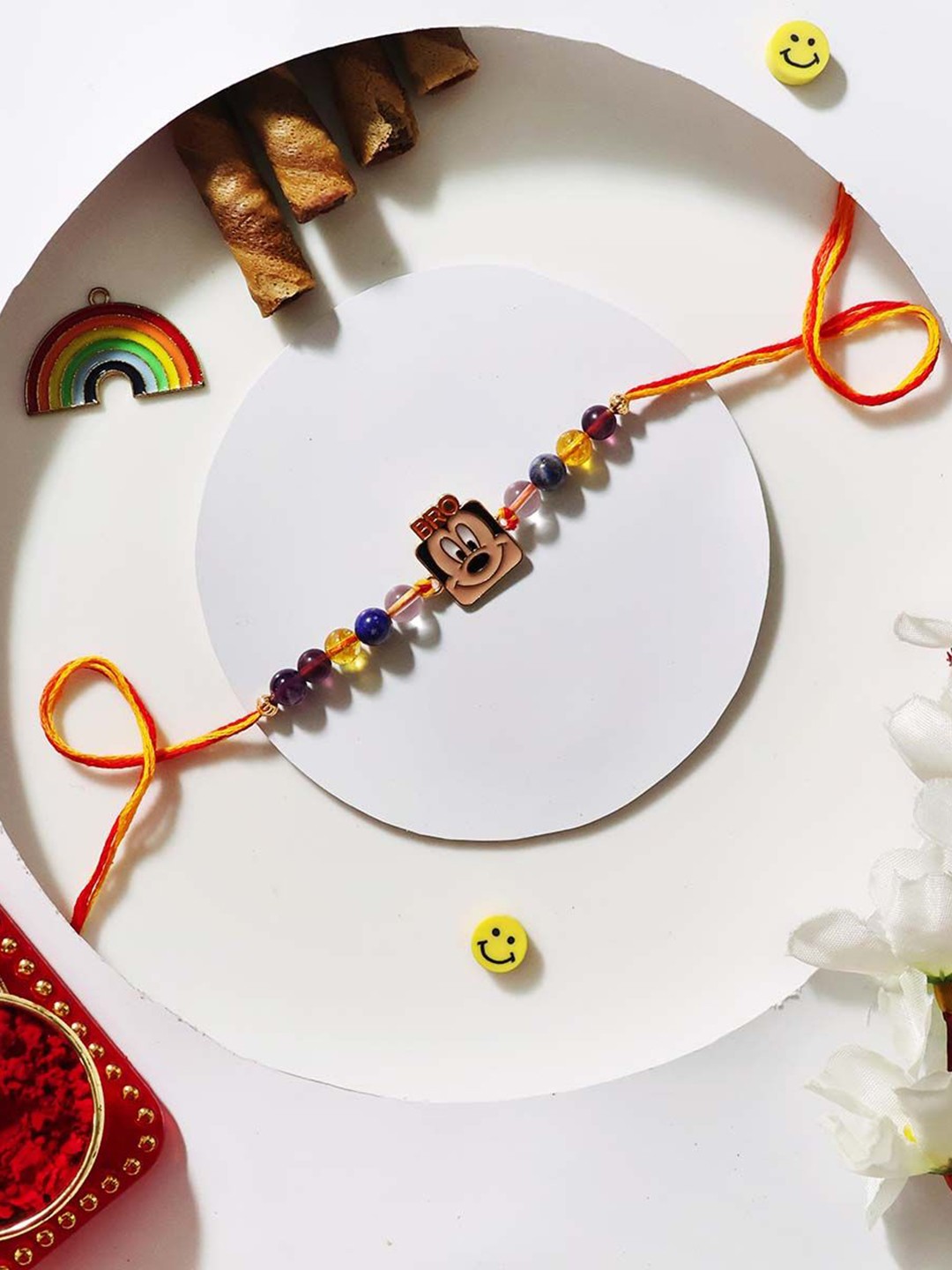 

Shubhanjali Set Of 2 Micky Mouse Education Thread Rakhis With Roli Chawal & Greeting Card, Red