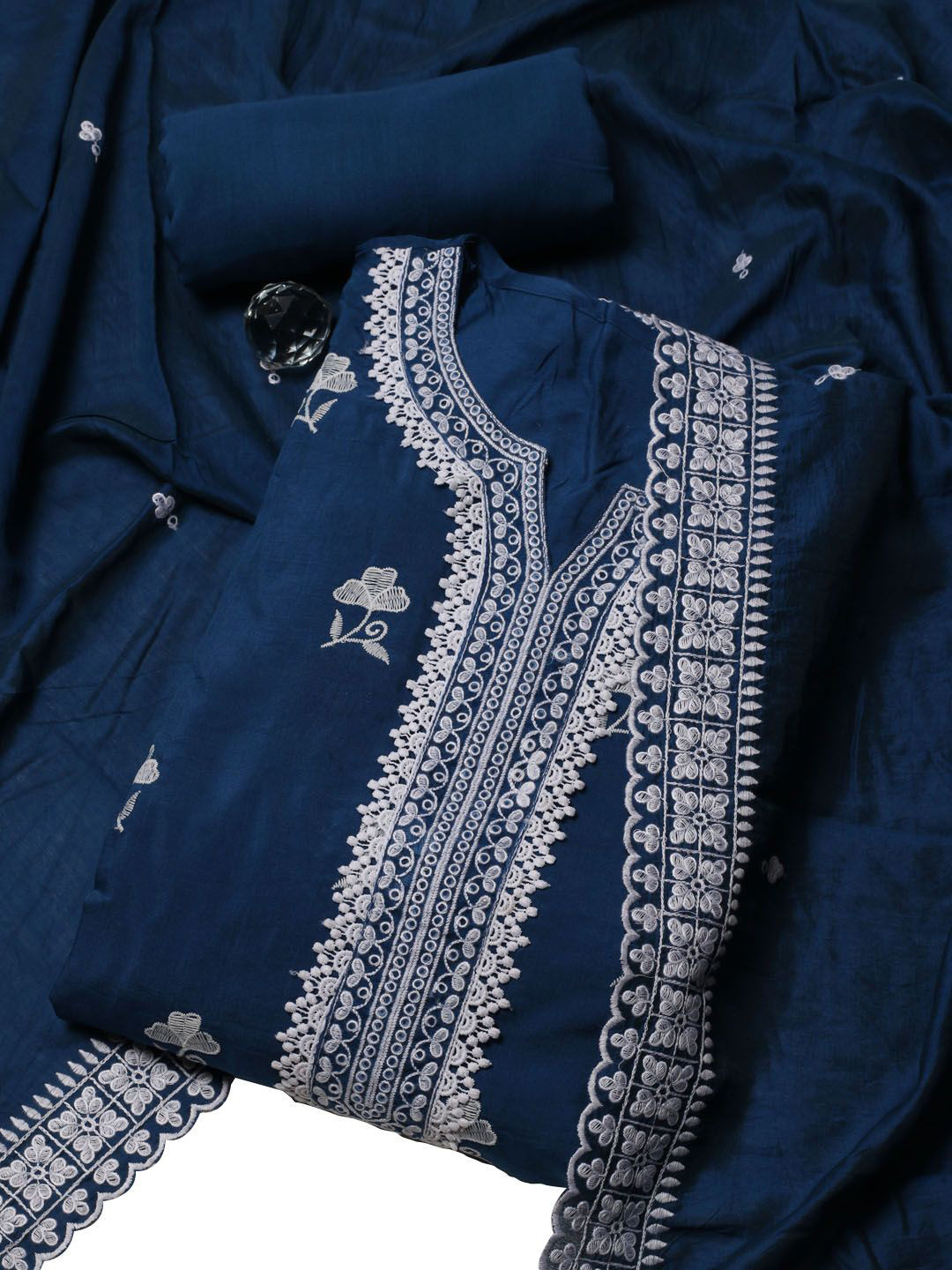 

Meena Bazaar Floral Embroidered Unstitched Dress Material, Blue