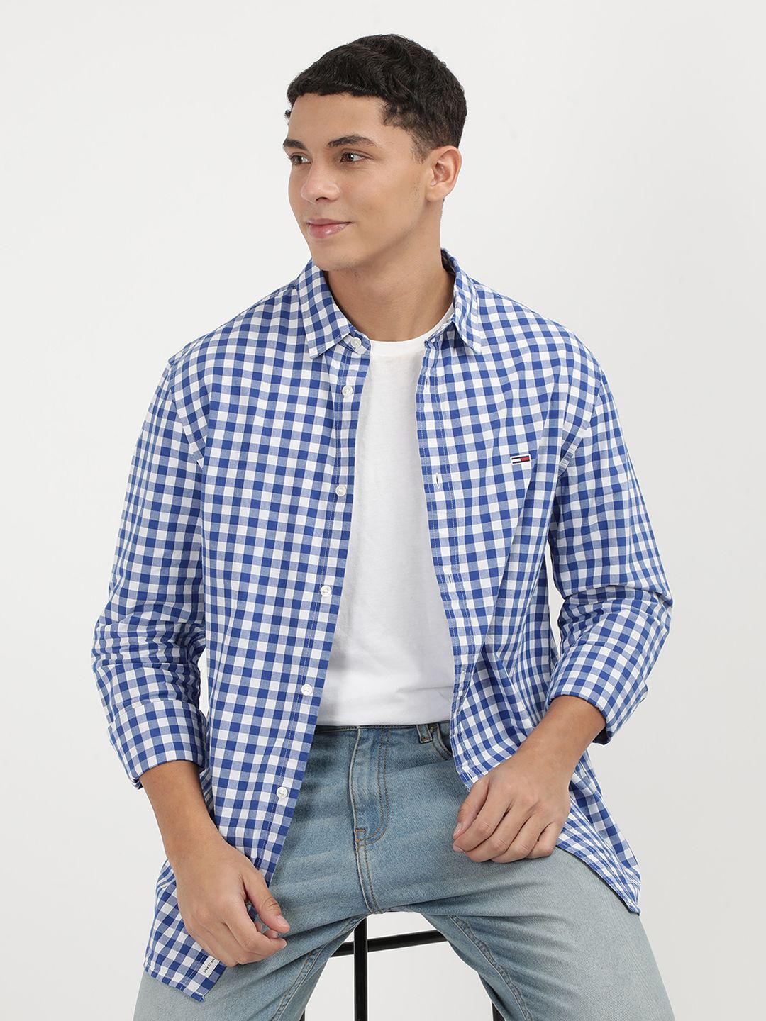 

Tommy Hilfiger Men Gingham Checked Casual Shirt, Blue