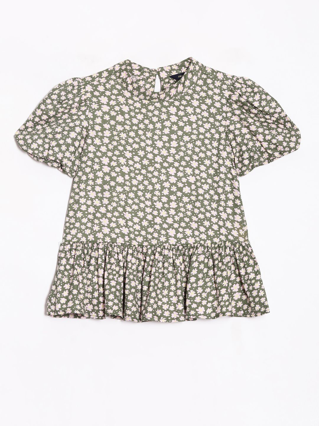 

Allen Solly Junior Girls Floral Printed Round Neck Cotton Top, Olive
