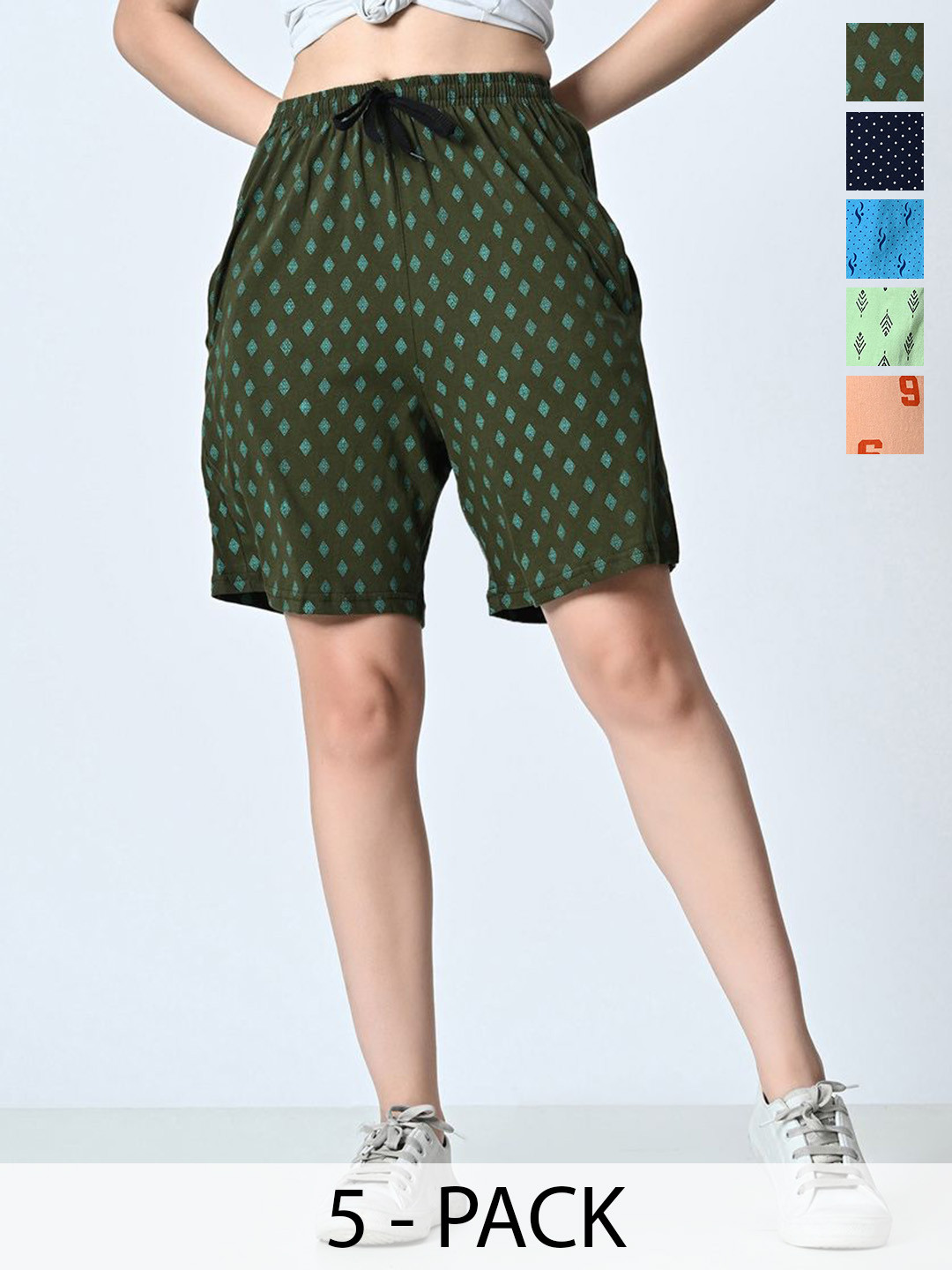 

BAESD Women Pack of 5 Printed High-Rise Shorts, Green