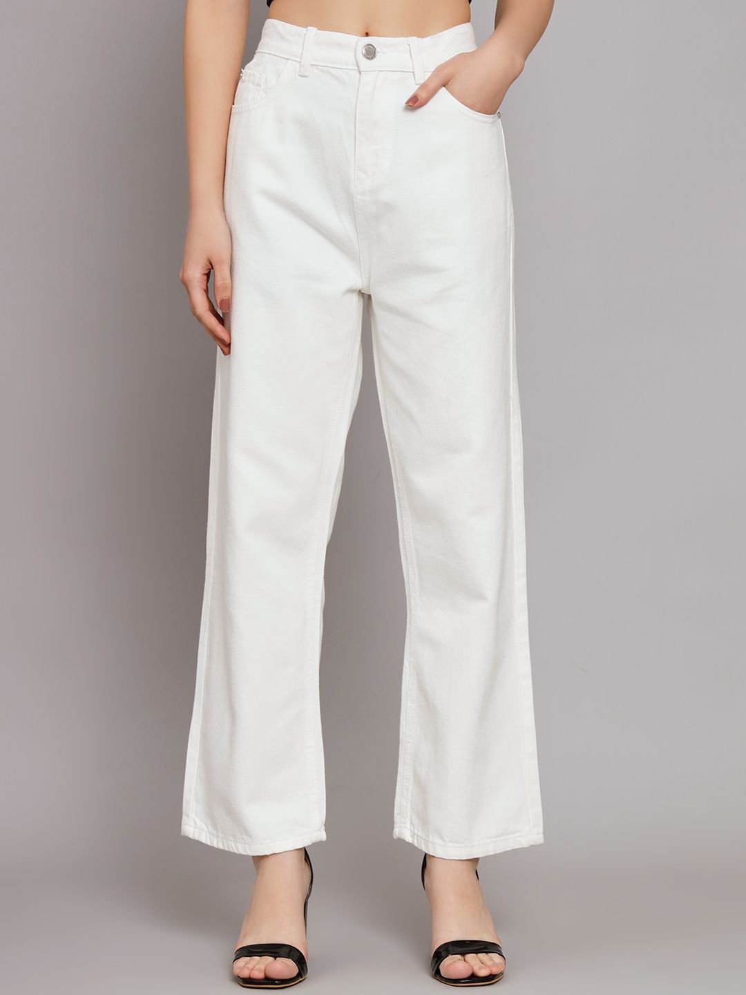 

Zaahii Women Wide Leg High-Rise Jeans, White