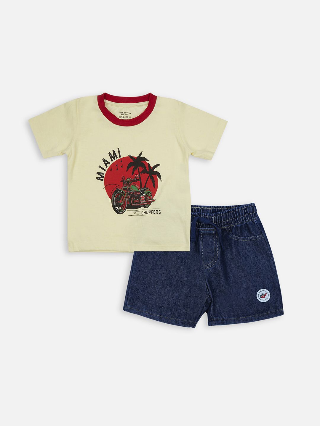 

YK Boys Clothing Set With Cotton T-shirt And Denim Shorts, Cream