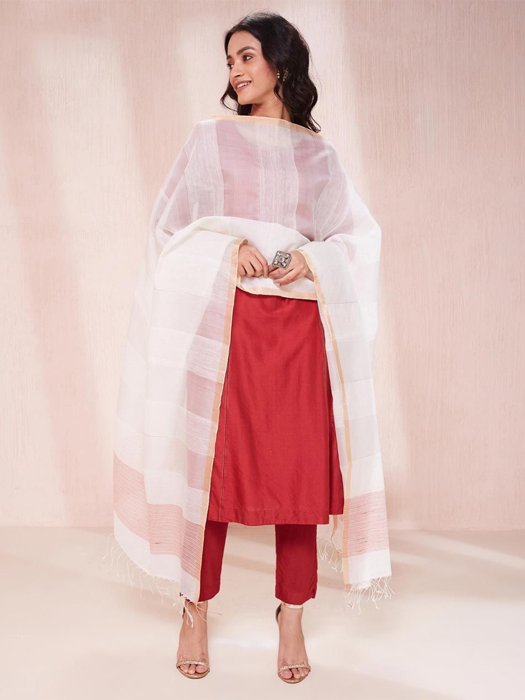 

Fabindia Woven Design Cotton Silk Dupatta, White