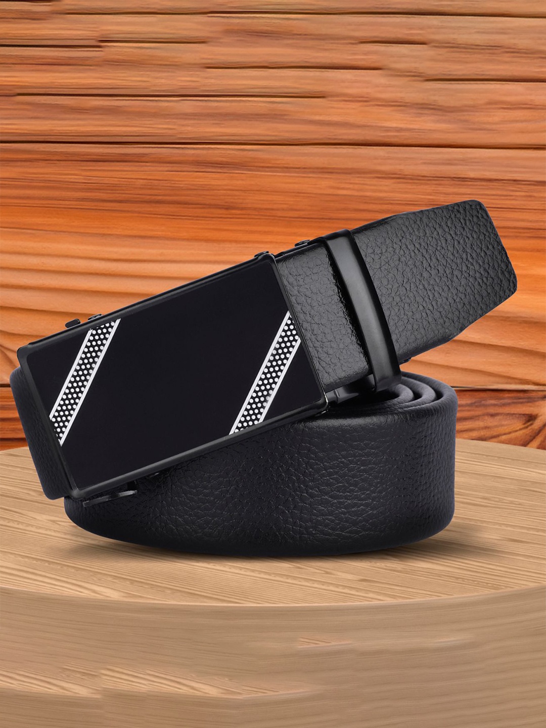 

WINSOME DEAL Men Textured Slider Buckle Formal Belt, Black
