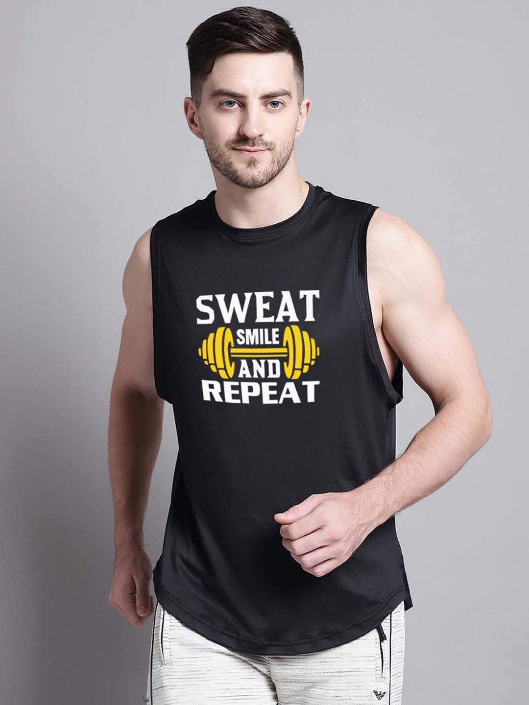 

Friskers Printed Sleeveless Gym Vests 260724MD652-1884-01, Black