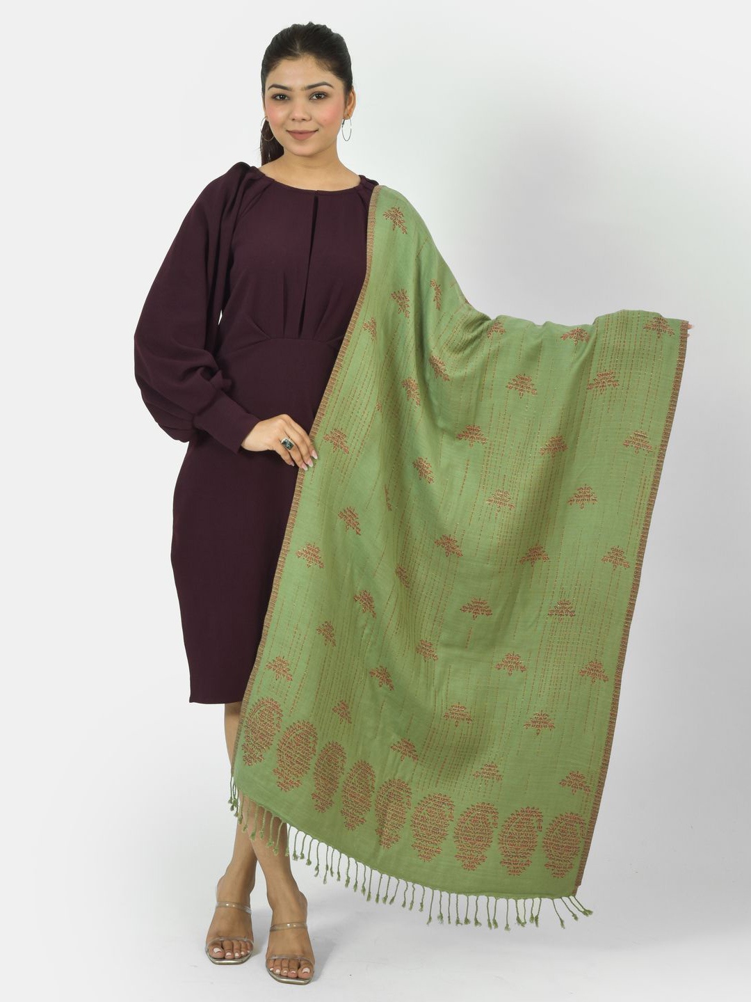 

BAISA Unisex Ethnic Motif Woven Design Stole, Green