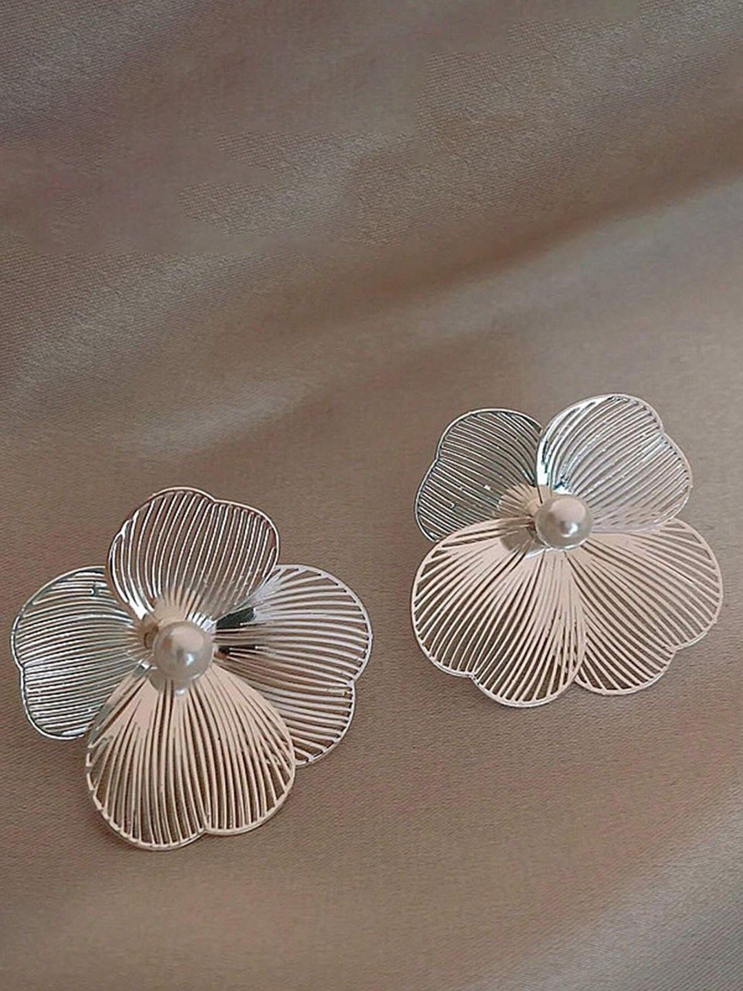 

CareDone Silver Plated Pearl Beaded Floral Studs