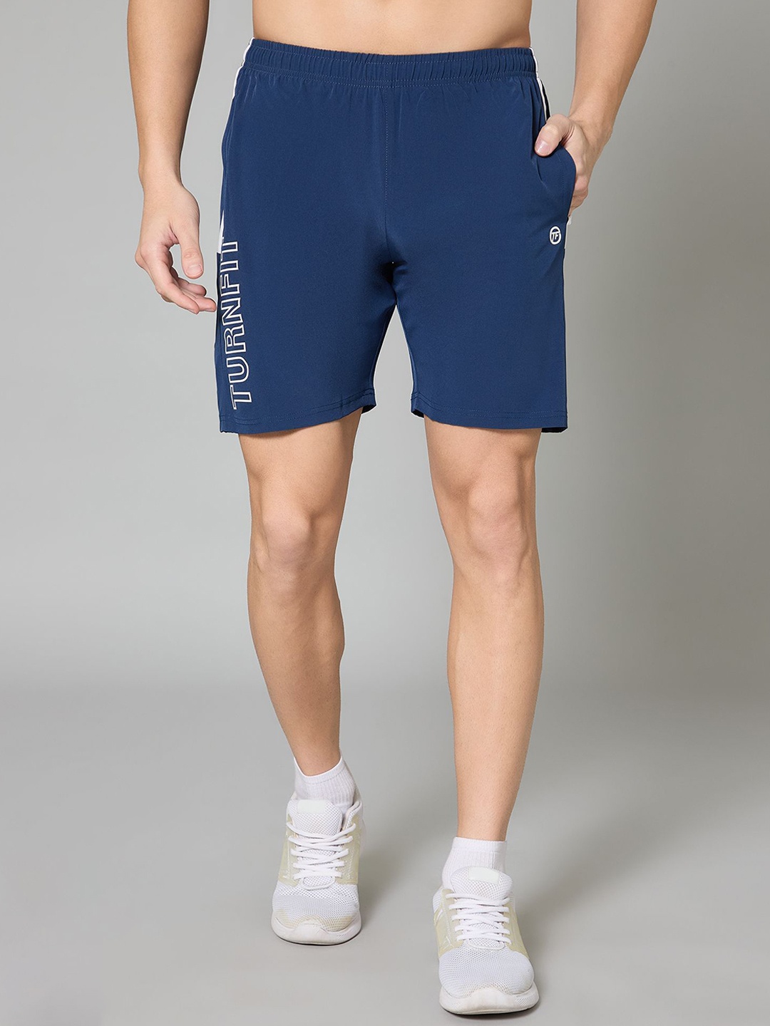 

TURNFIT Men Brand Print Running Sports Shorts, Blue