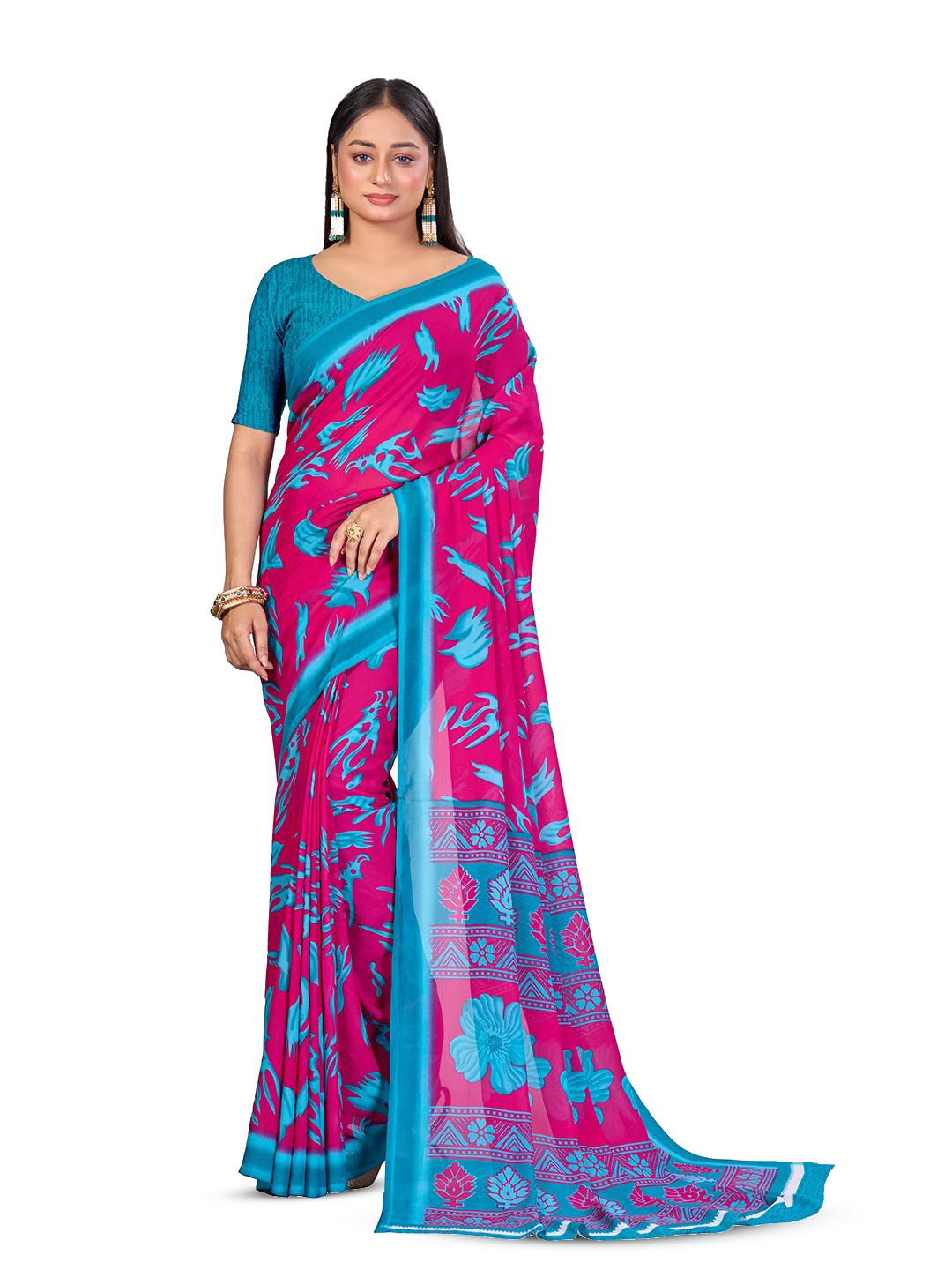 

VIRICA Abstract Printed Saree, Pink