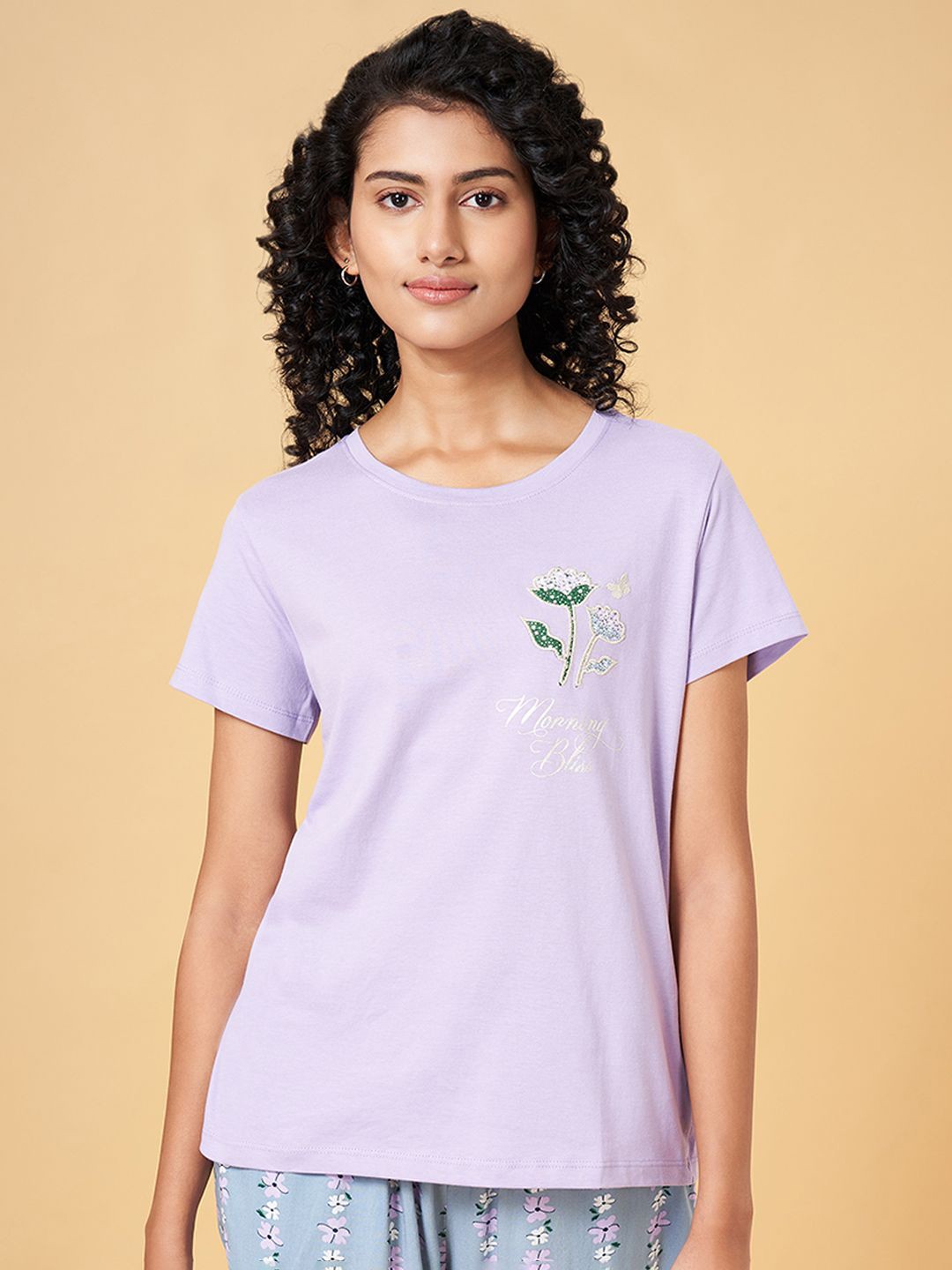 

Dreamz by Pantaloons Women Printed Cotton Lounge T-shirt, Purple