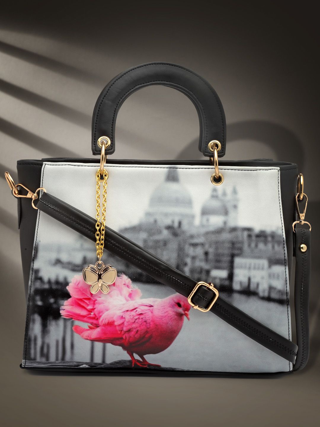 

Butterflies Printed PU Structured Handheld Bag with Tasselled, White