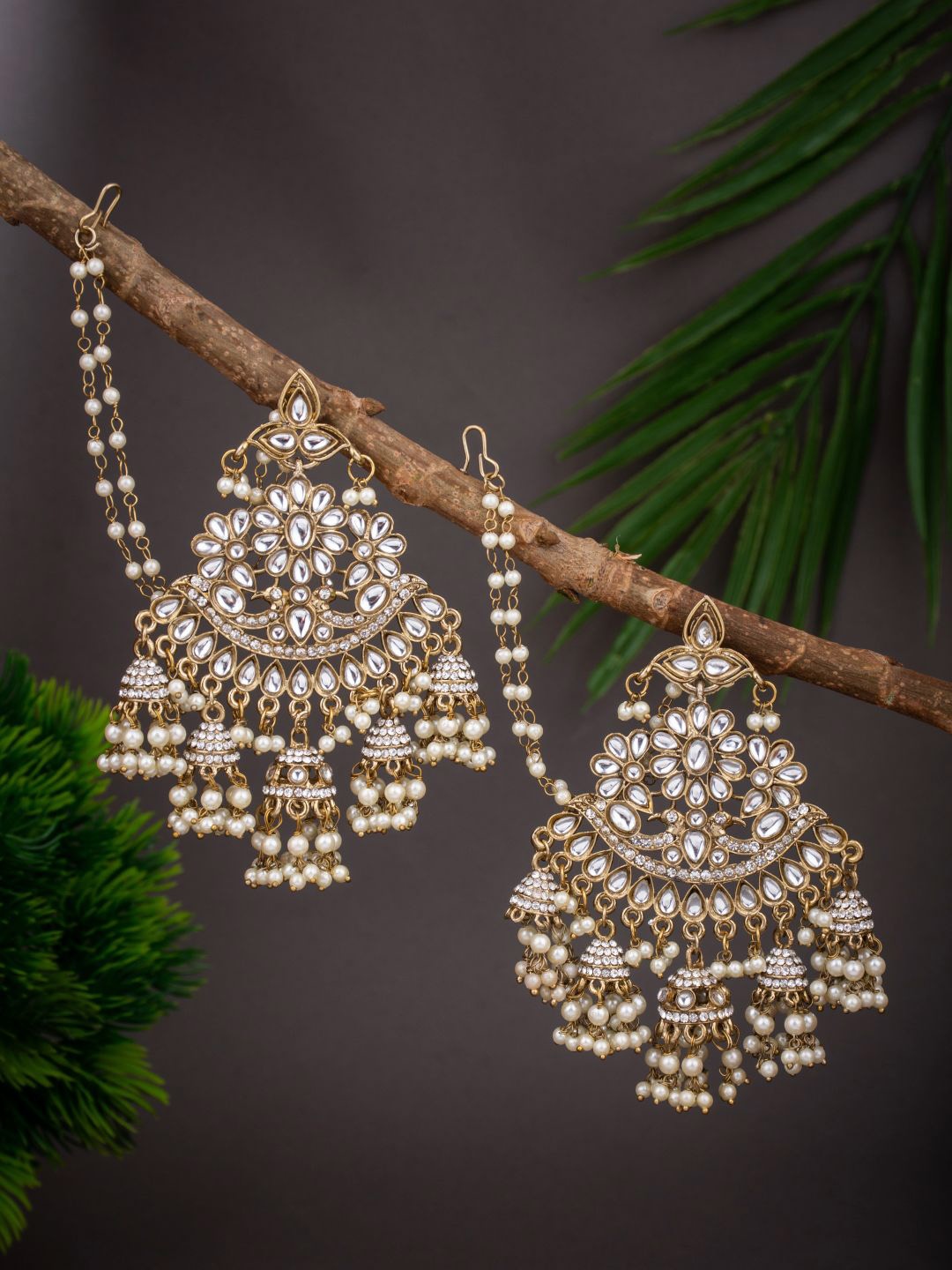 

Anvik Gold-Plated Kundan Studded & Beaded Contemporary Drop Earrings