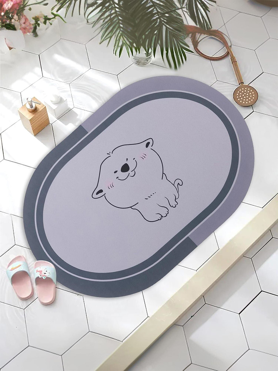 

Kuber Industries Grey & Black 6 Pieces Printed Anti-Skid 240 GSM Bath Rugs