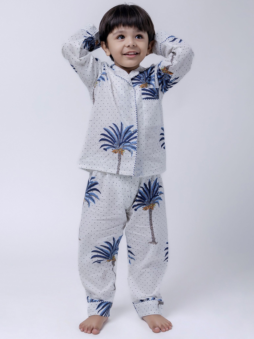 

MASU LIVING Unisex Kids Pure Cotton Printed Night suit, White