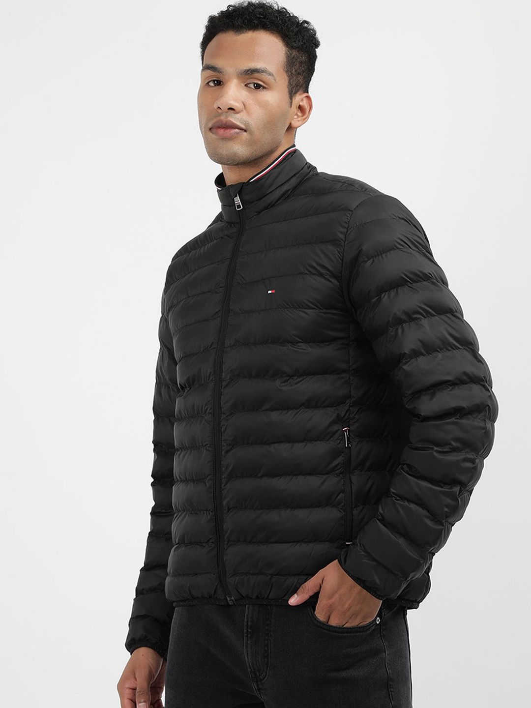 

Tommy Hilfiger Men Solid Mock Collar Puffer Jacket, Black
