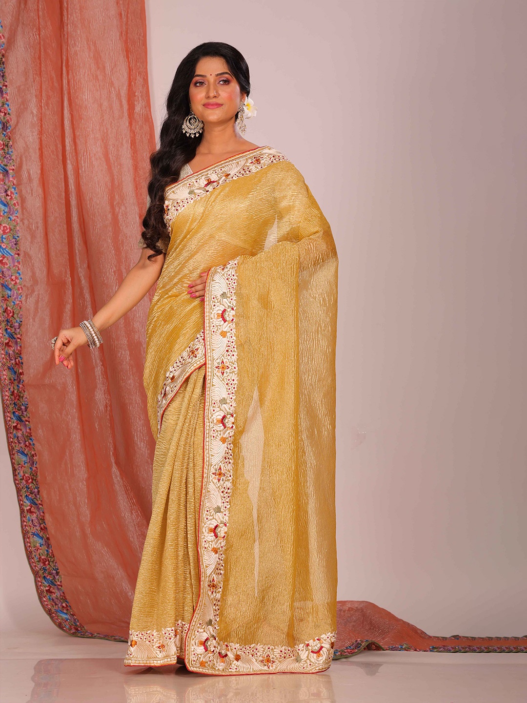 

Morchari Floral Tissue Saree, Yellow