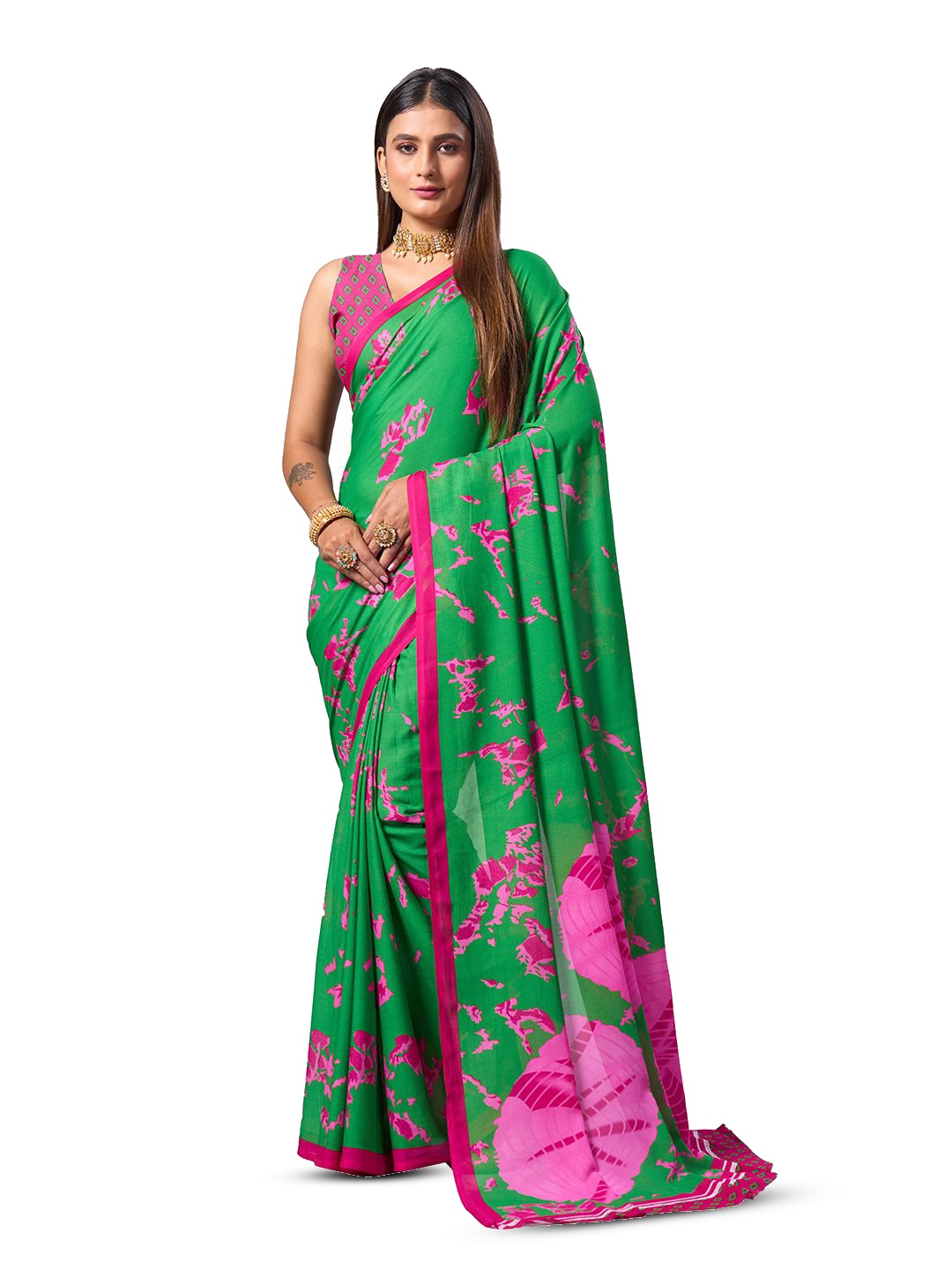 

VIRICA Abstract printed Saree, Green