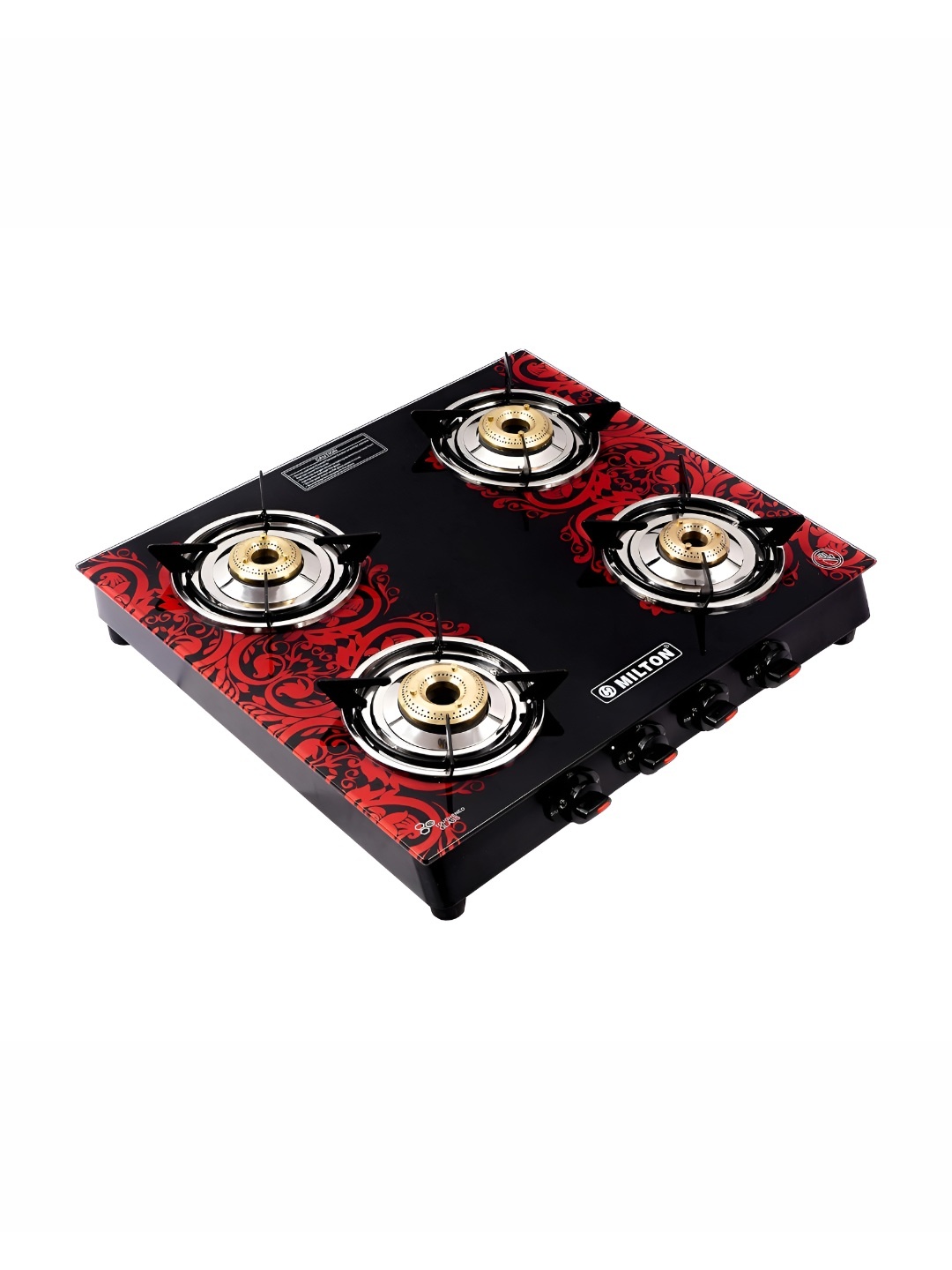 

Milton Premium Red & Black Printed Glasses 4 Burners Manual Gas Stove