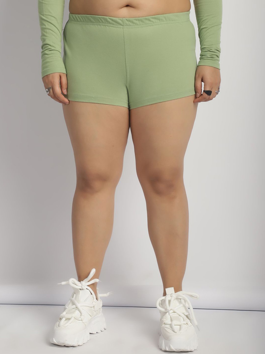 

thkgrlz Plus Size Women Mid-Rise Hot Pants, Green