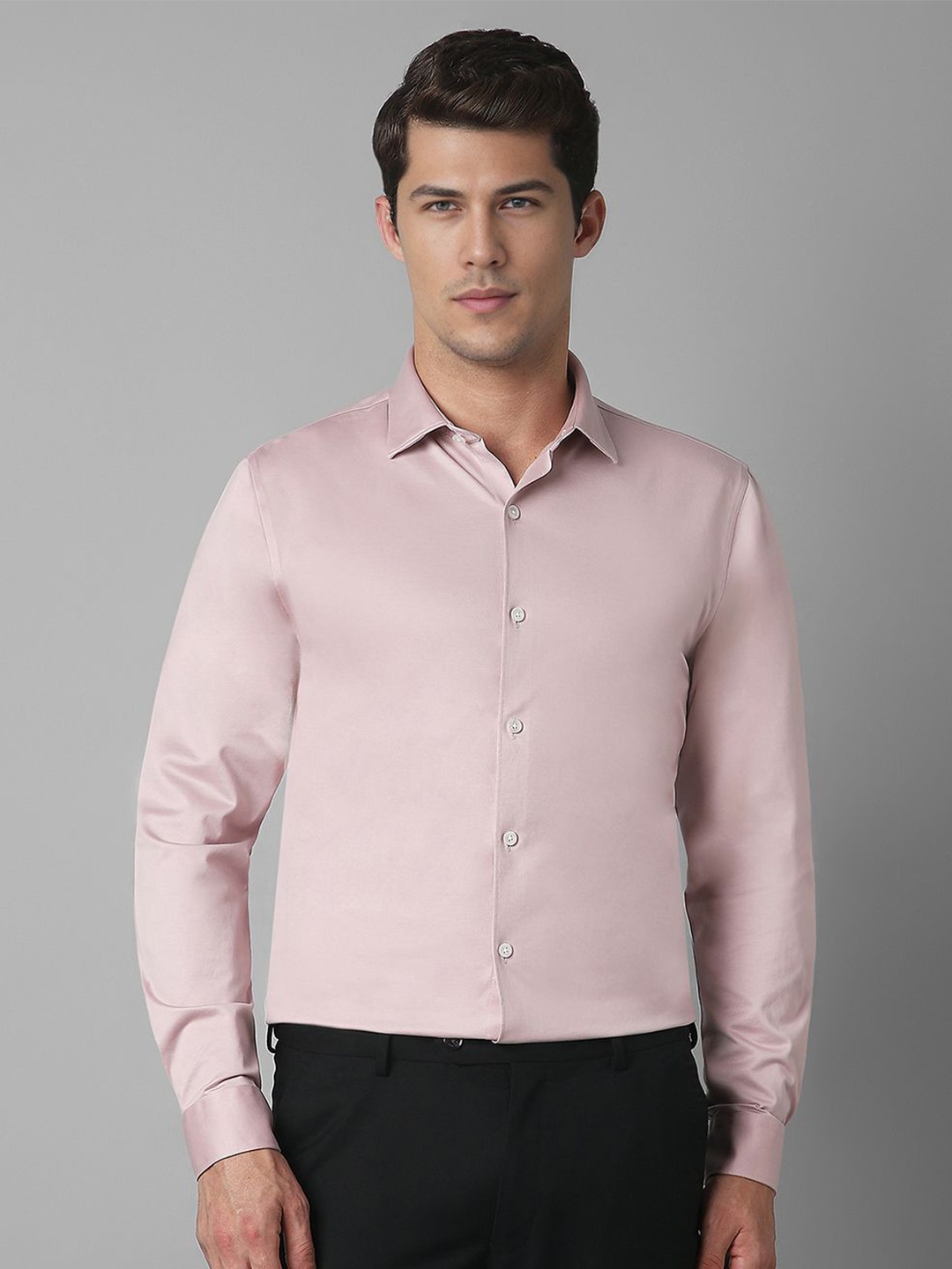 

Louis Philippe Men Spread Collar Solid Cotton Slim Fit Formal Shirt, Pink