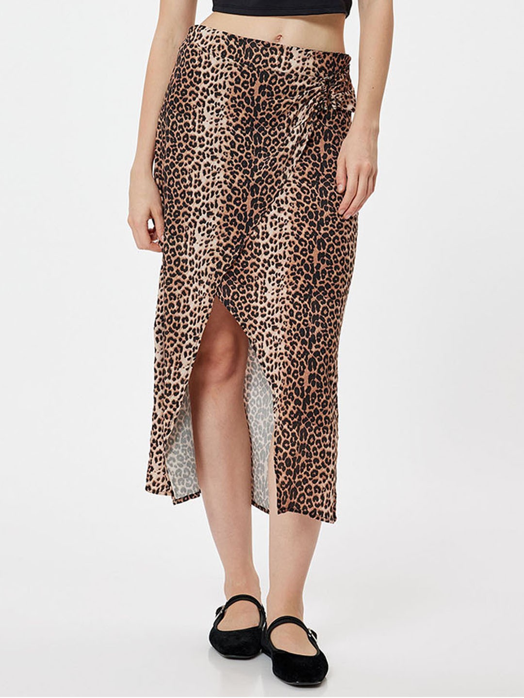 

Koton Women Animal Printed Straight Midi Skirts, Brown