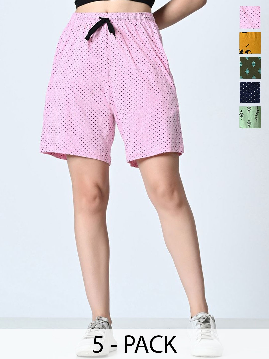 

BAESD Pack Of 5 Women Printed High-Rise Cotton Shorts, Pink