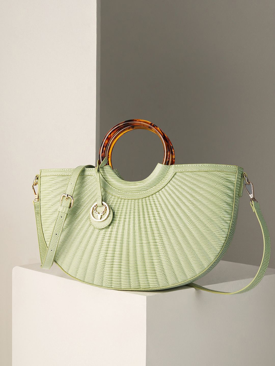 

Allen Solly Woman Textured Quilted Half Moon Sling Bag, Green