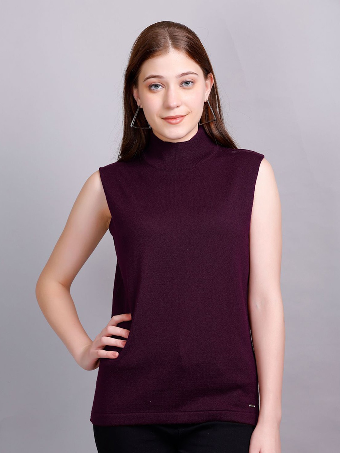 

GODFREY Women Woollen Sweater Vest, Purple