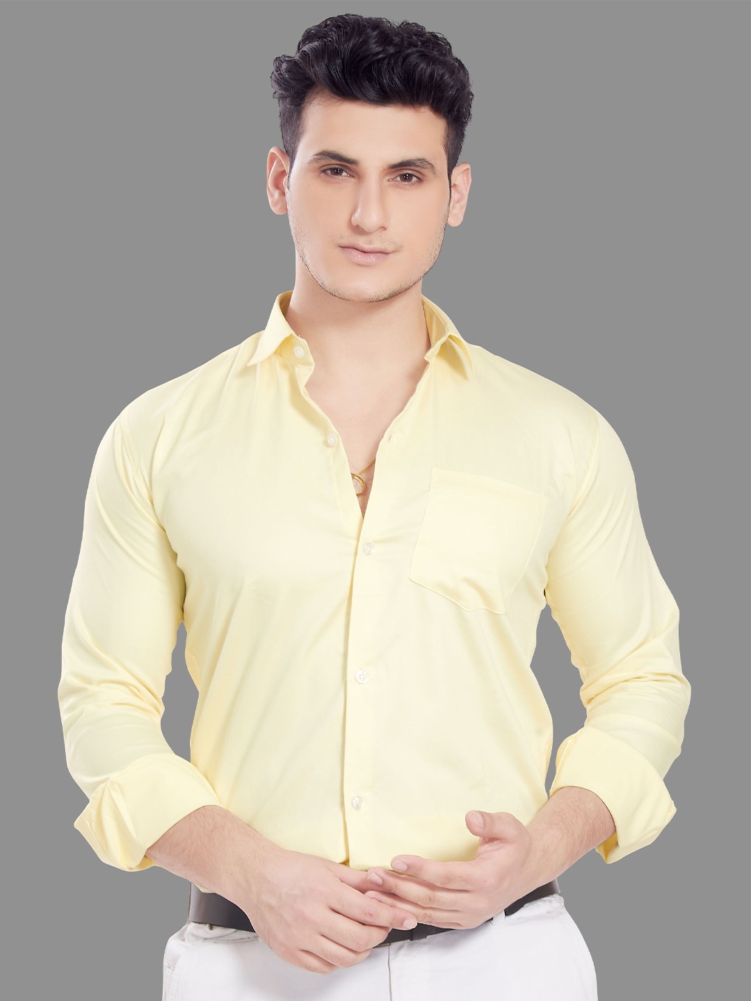 

DIVISIVE Men Spread Collar Solid Polycotton Slim Fit Casual Shirt, Yellow