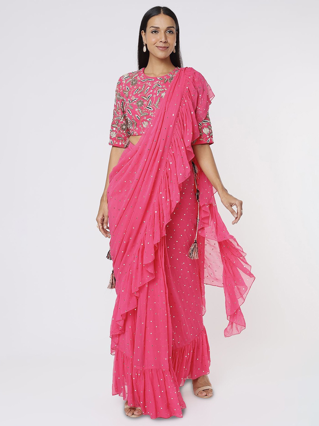 

Payal Singhal Floral Embroidered Ready to Wear Saree, Pink