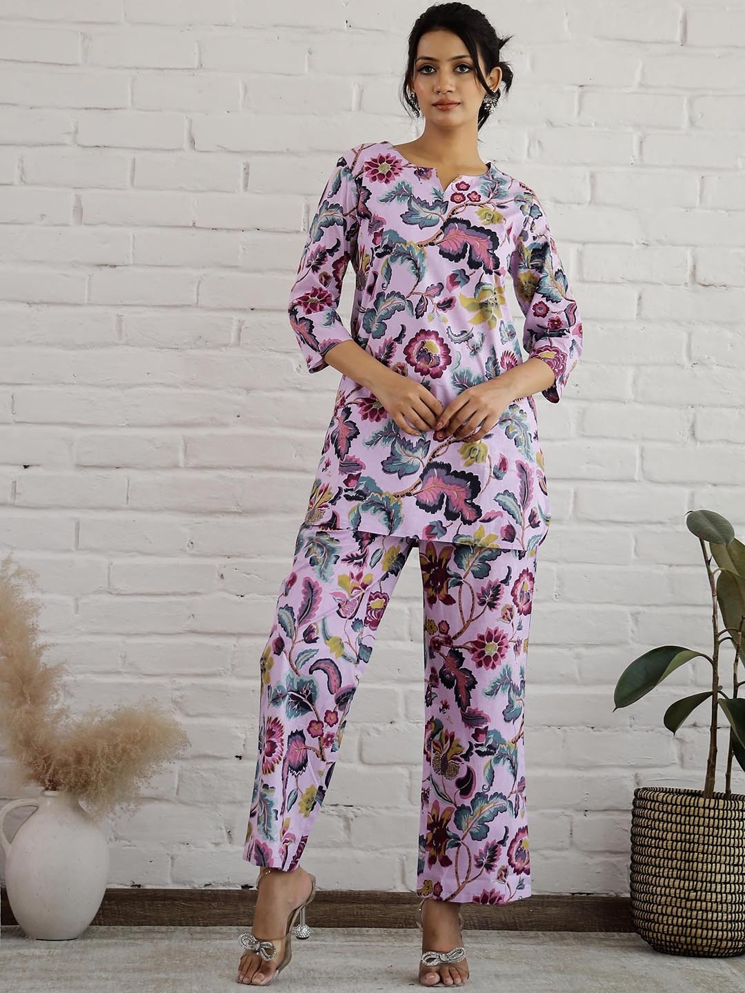 

FLAVIA CREATION Pure Cotton Printed Tunic With Trouser, Violet