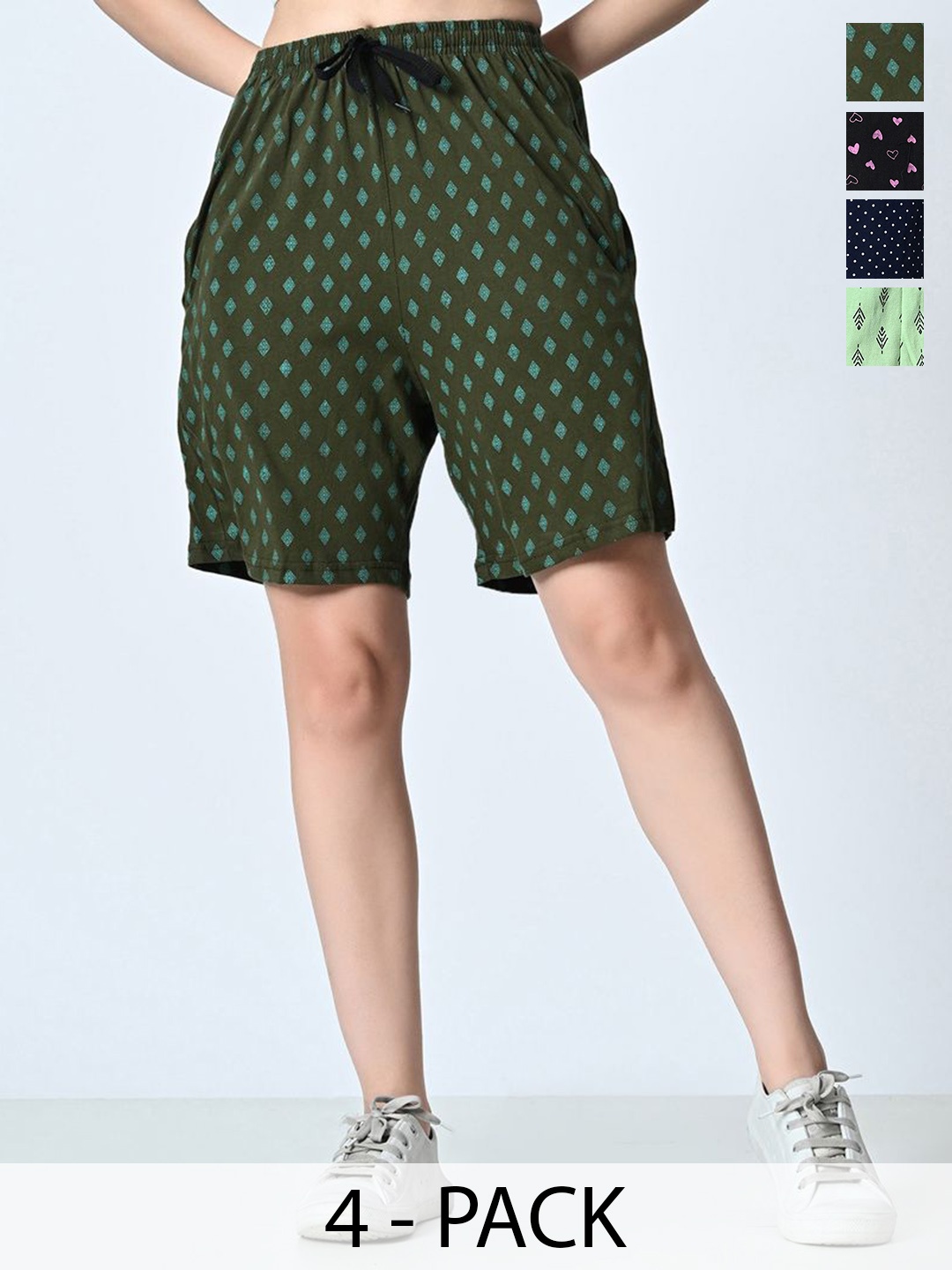 

BAESD Women Pack of 4 Printed High-Rise Shorts, Green