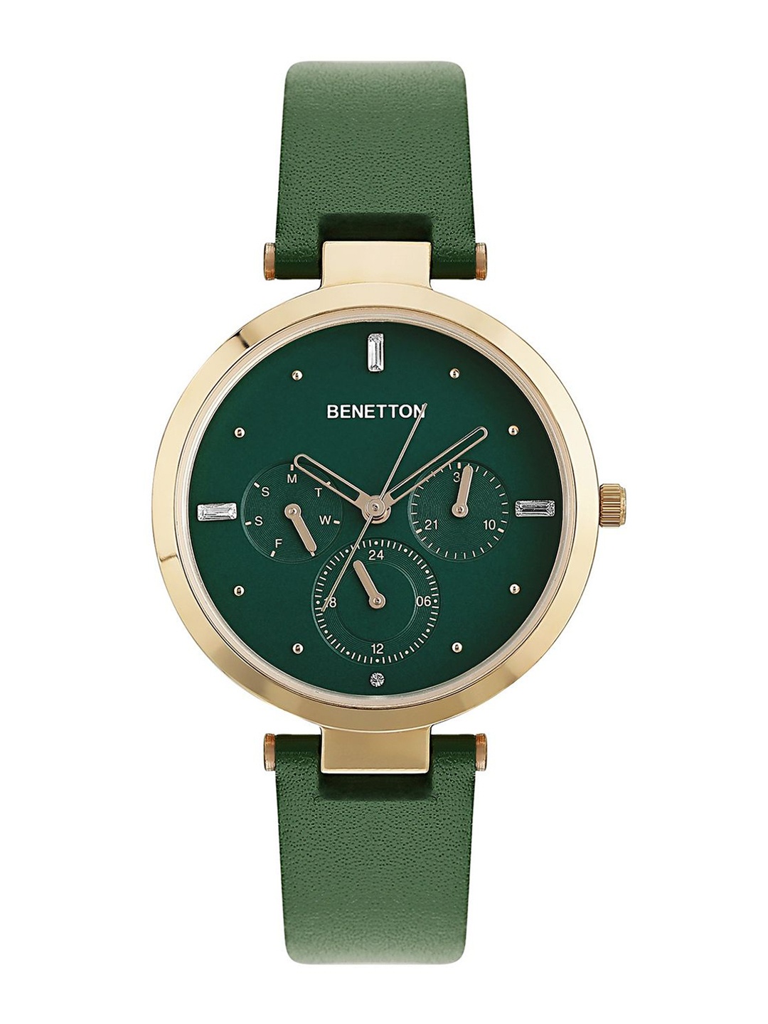 

United Colors of Benetton Women Brass Leather Straps Analogue Watch UWUCL1004, Green