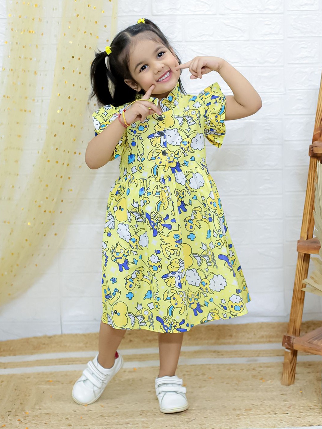 

UNBIND Girls Floral Print A-Line Dress, Yellow