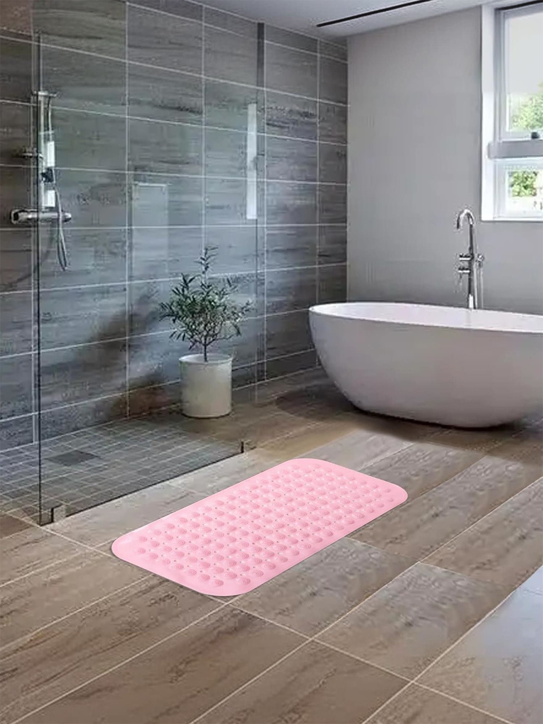 

Kuber Industries Pink 5 Pieces 240 GSM Anti-Skid Bath Rugs