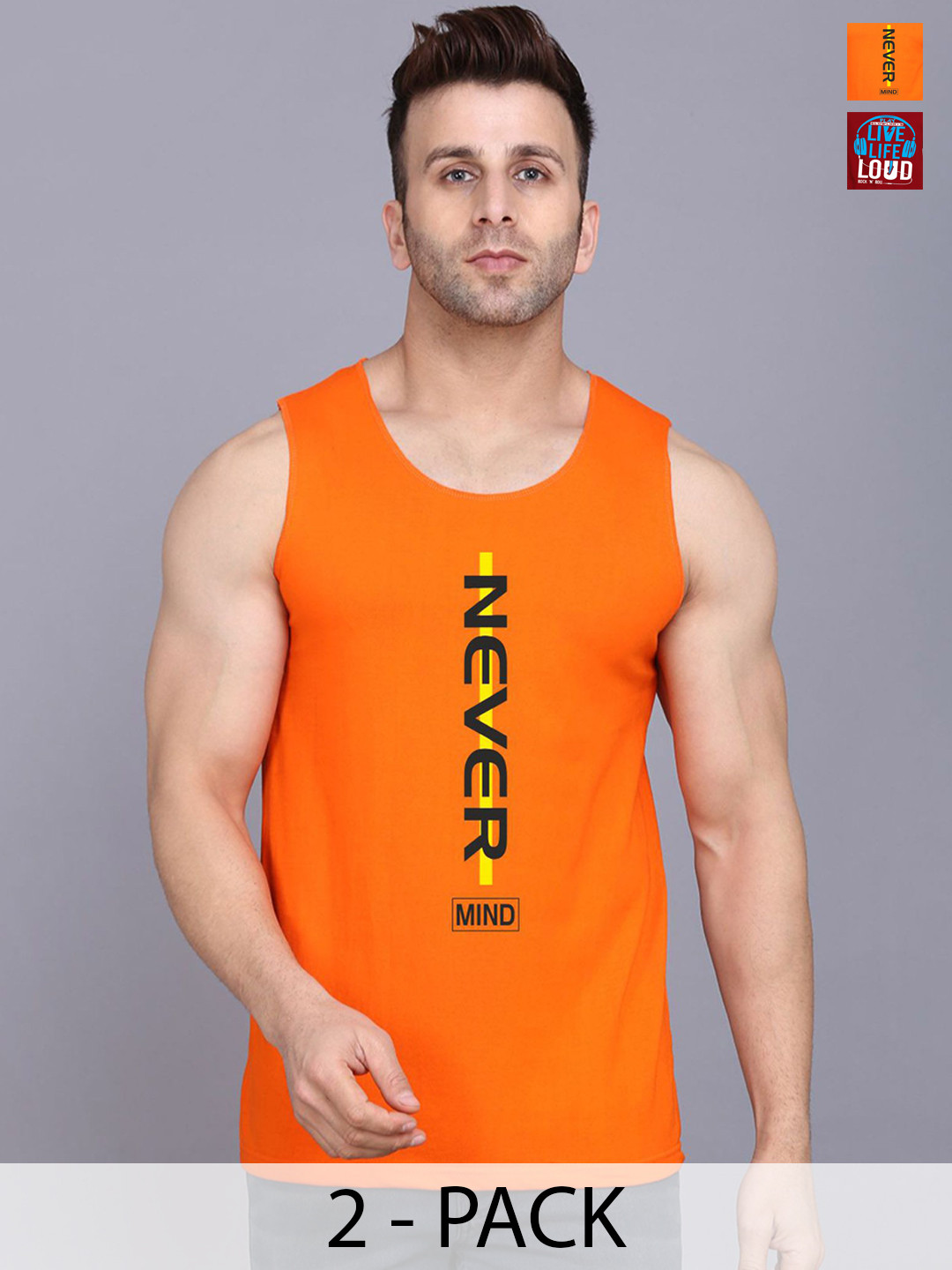 

SLOWLORIS Pack Of 2 Printed Gym Innerwear Vests SL26 COMBO (LOUD MAROON) (NVR ORANGE)