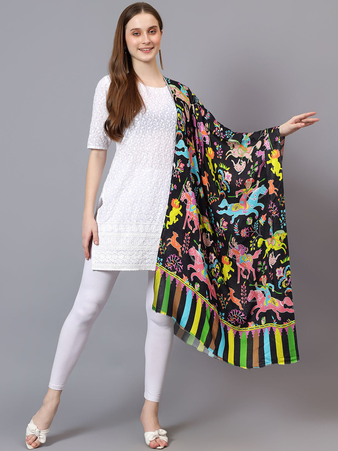 

Mizash Abstract Printed Shawl, Black
