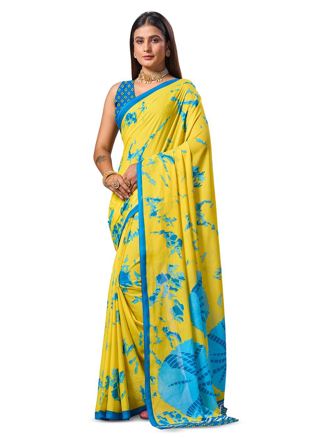 

VIRICA Printed Abstract Saree, Yellow