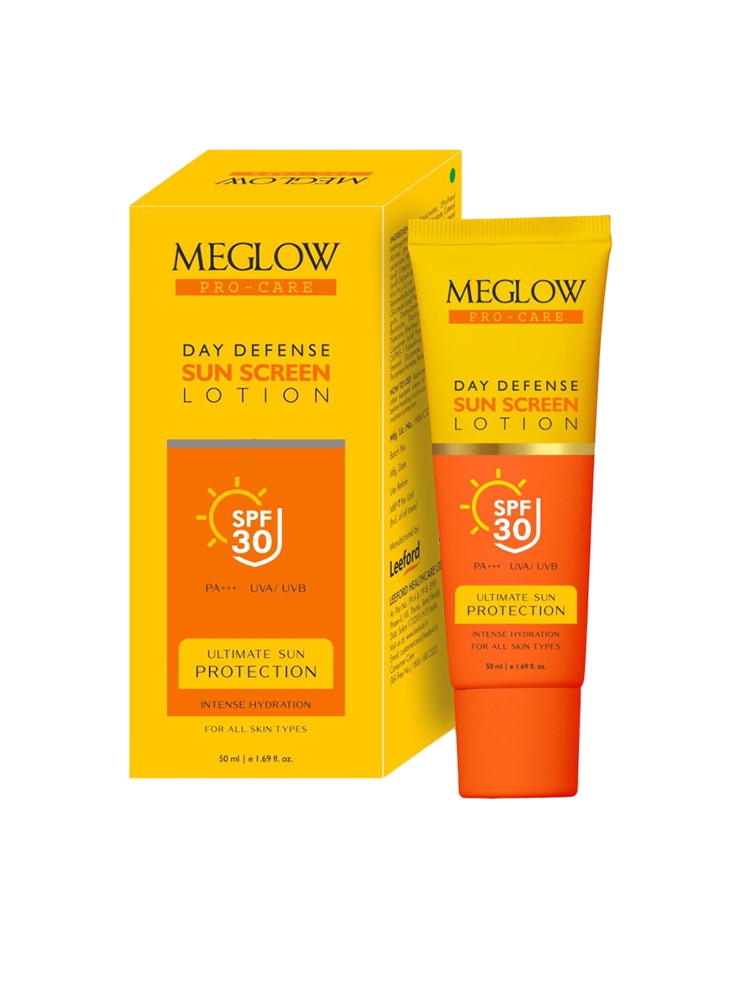 

MEGLOW Pro-Care Sunscreen SPF 30 PA+++ Face & Body Lotion -50ml, Yellow