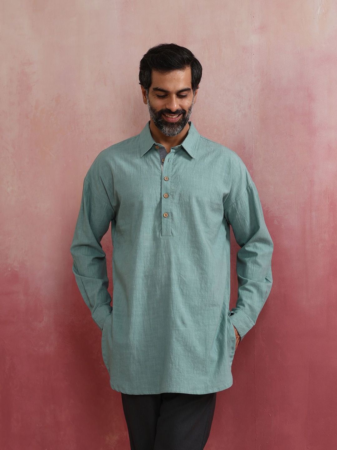 

trueBrowns Men Cotton Kurta, Sea green