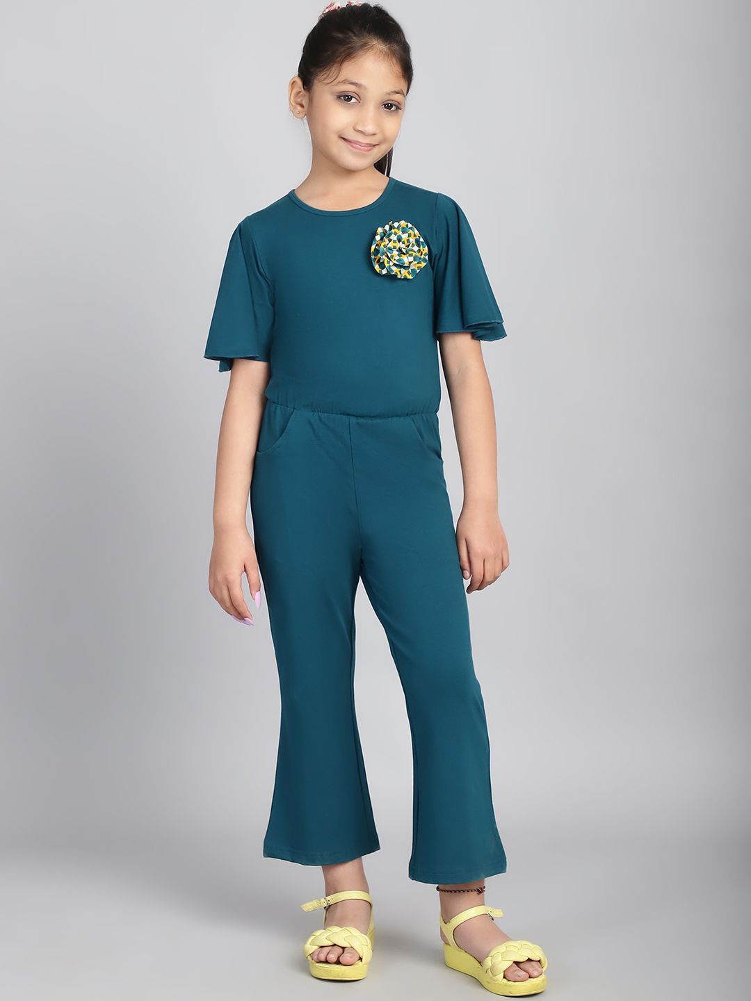 

Baawri Girls Round Neck Basic Jumpsuit, Turquoise blue