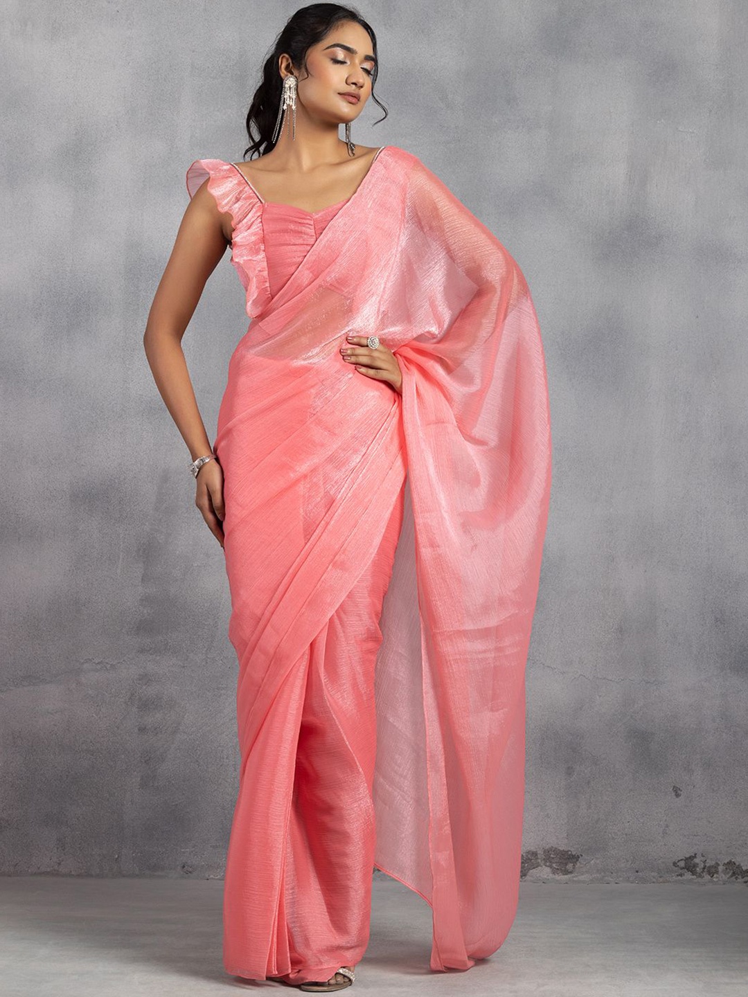 

Rang by Indya Organza Ready to Wear Saree, Pink