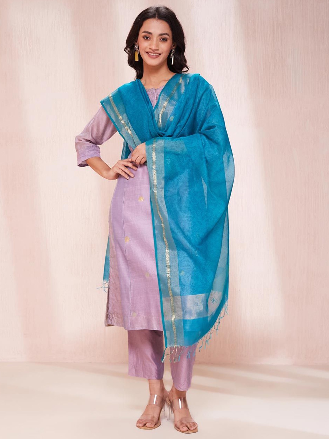 

Fabindia Floral Printed Cotton Silk Dupatta, Blue