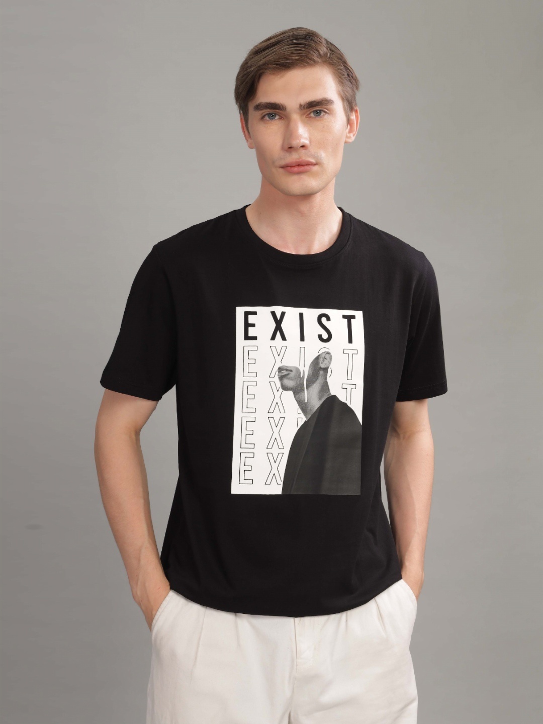 

TOMHIDDLE Men Graphic Printed Round Neck Cotton T-Shirt, Black