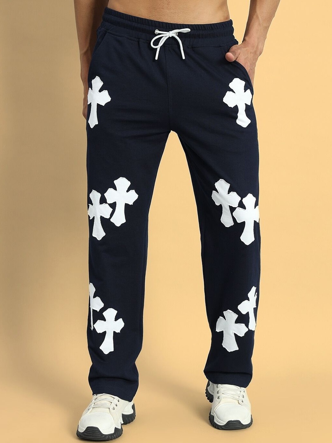

WEARDUDS Self Design Men Printed Relaxed-Fit Track Pants, Navy blue
