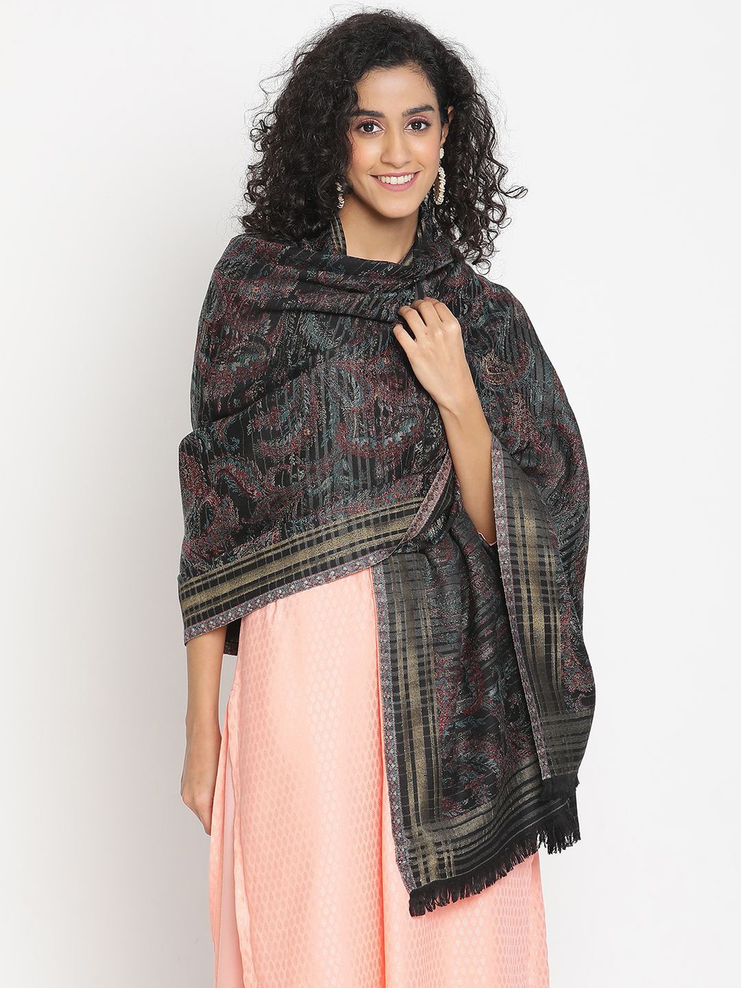 

SHINGORA Women Ethnic Motifs Woven Design Shawl, Black