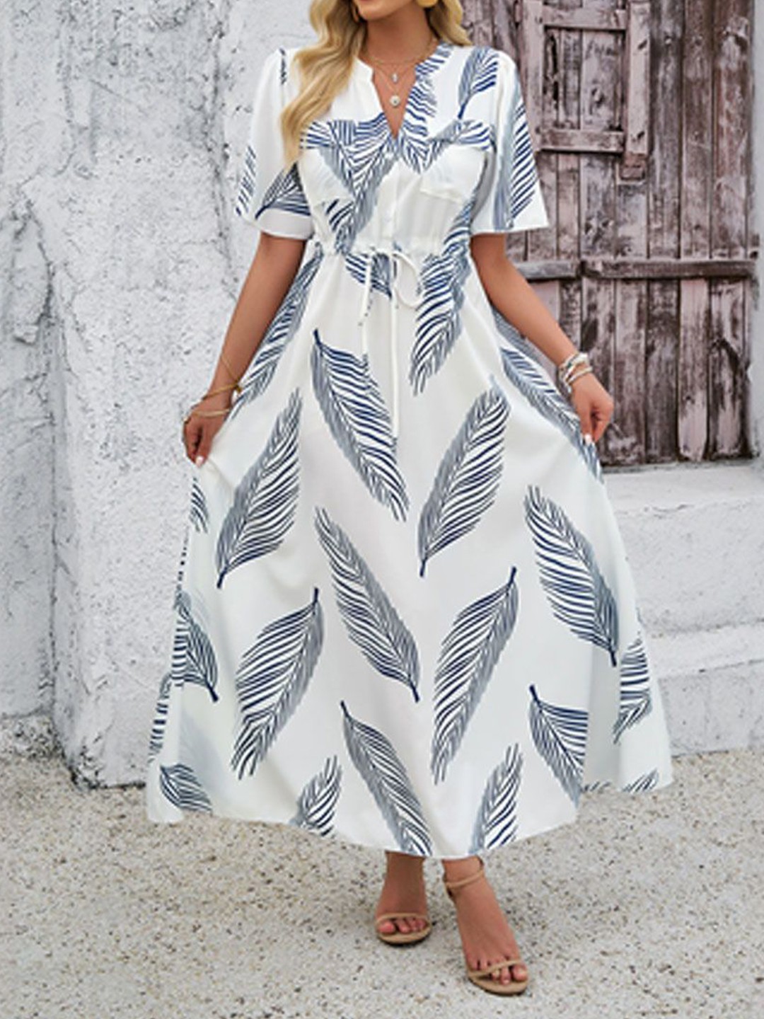 

StyleCast Printed V-Neck A-Line Midi Dress, White