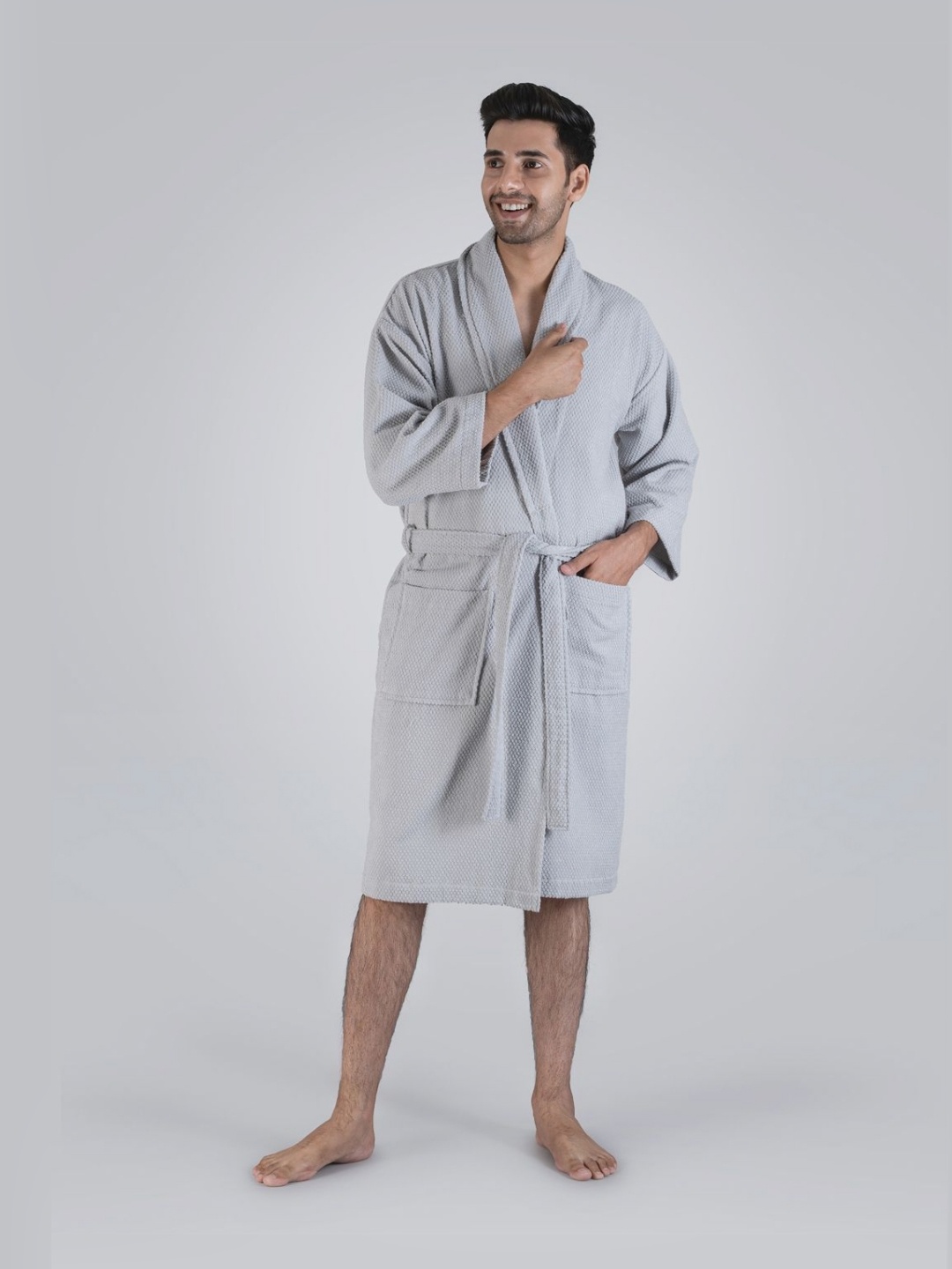 

MYTRIDENT Grey 240 GSM Pure Cotton Bath Robe